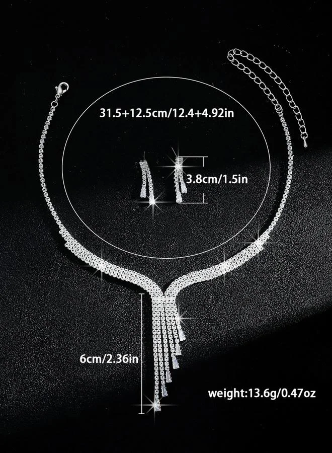 تايك تو طقم مجوهرات قطعتين عقد بشراشيب وأقراط مزين